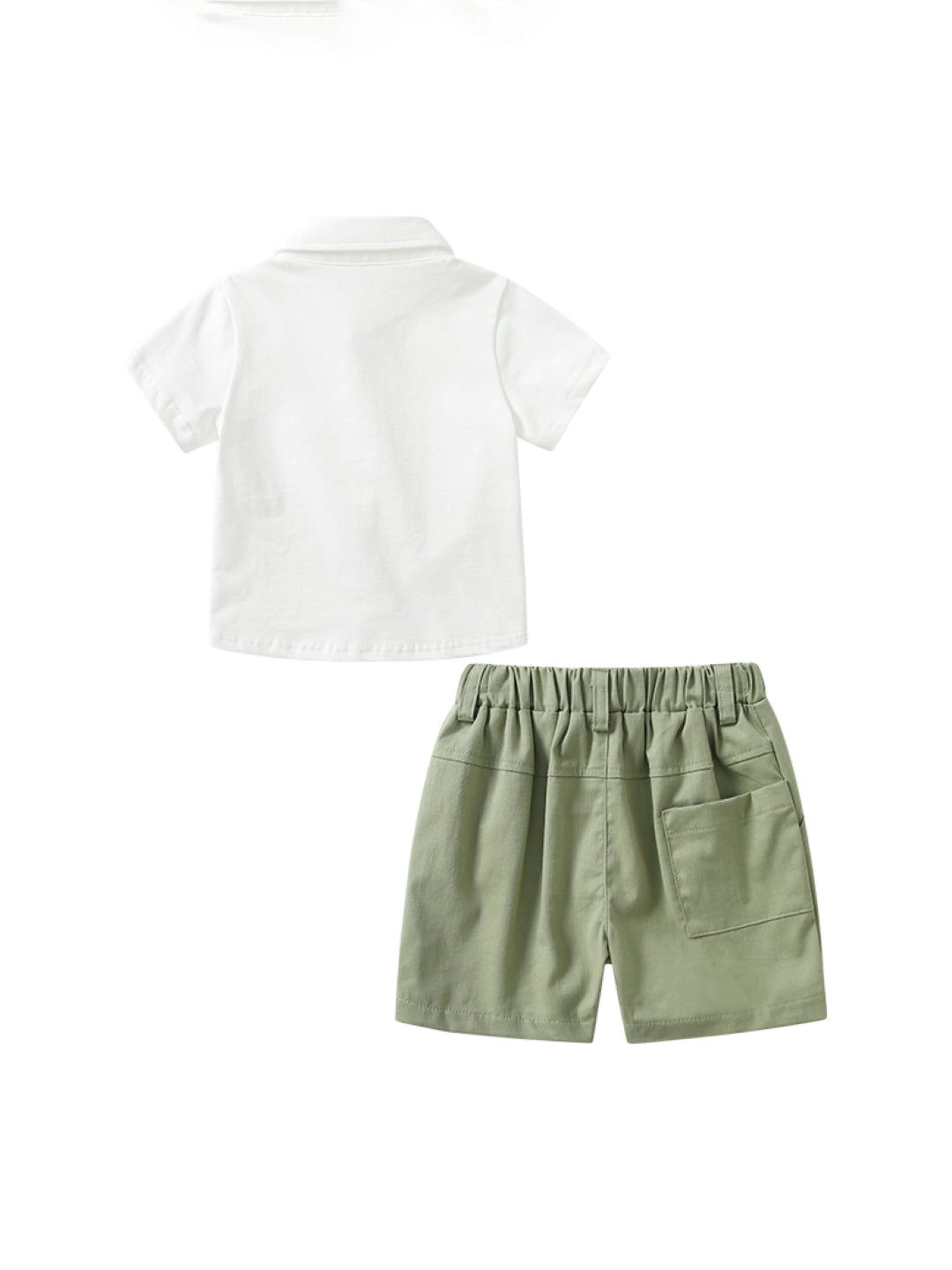 White Shirt Collar Short Sleeves Solid Shirt & Shorts Pure Cotton Set