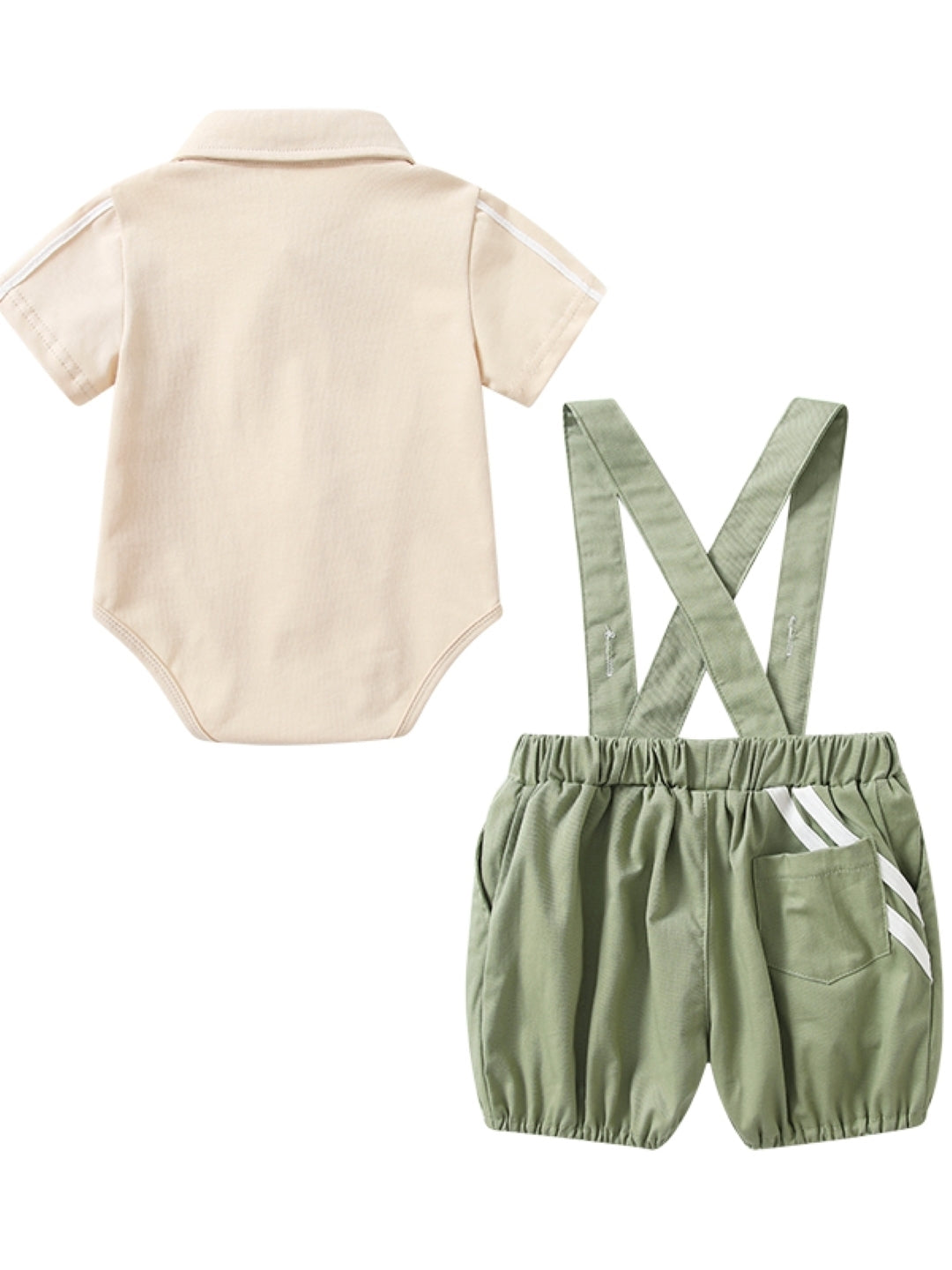 Green Shirt Collar Short Sleeves Solid Top & Shorts Pure Cotton Set