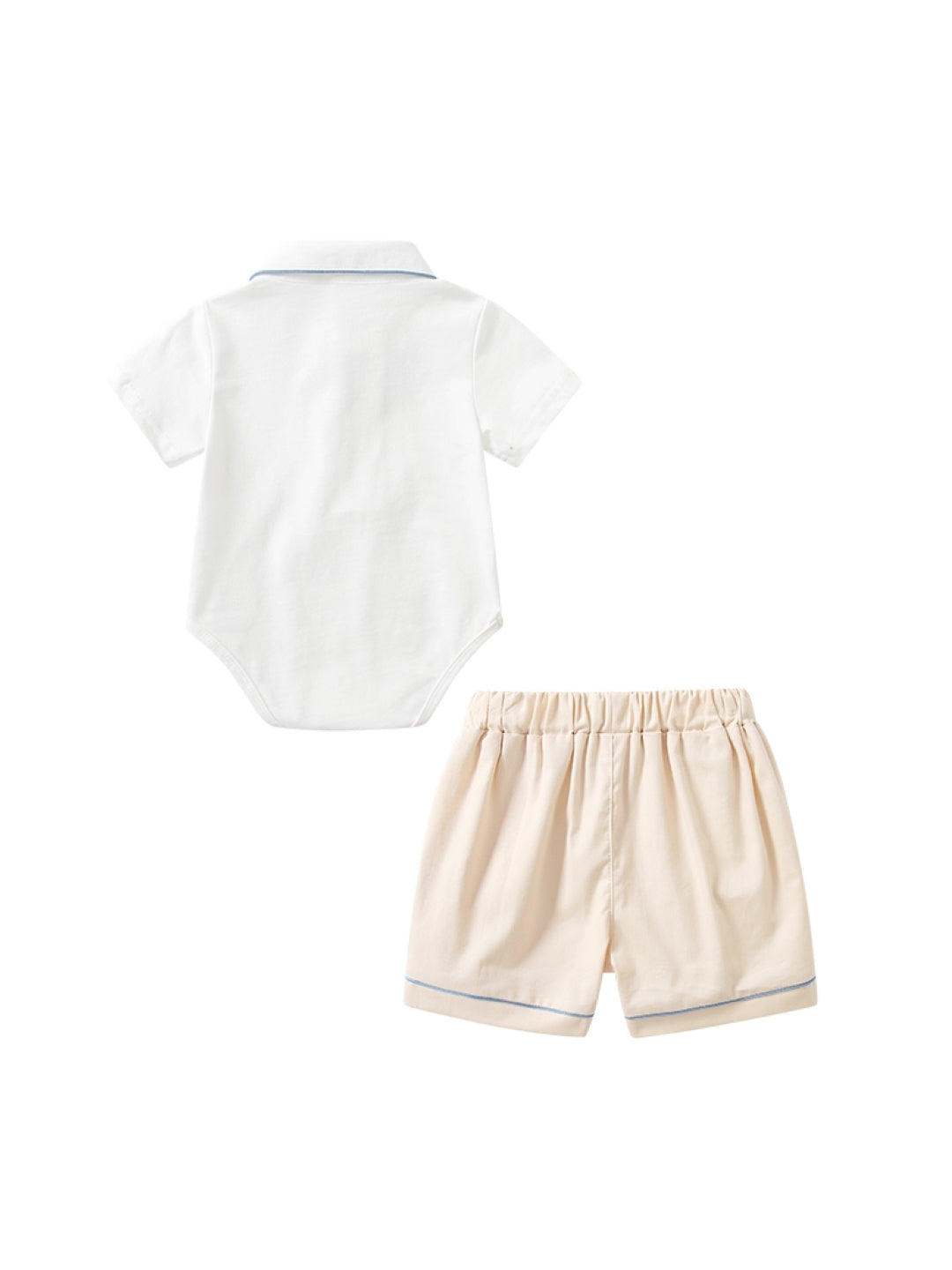 White Shirt Collar Short Sleeves Solid Top & Shorts Pure Cotton Set