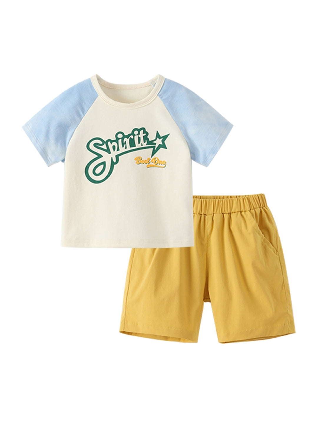 Yellow Round Neck Short Sleeves Printed Top & Shorts Pure Cotton Set