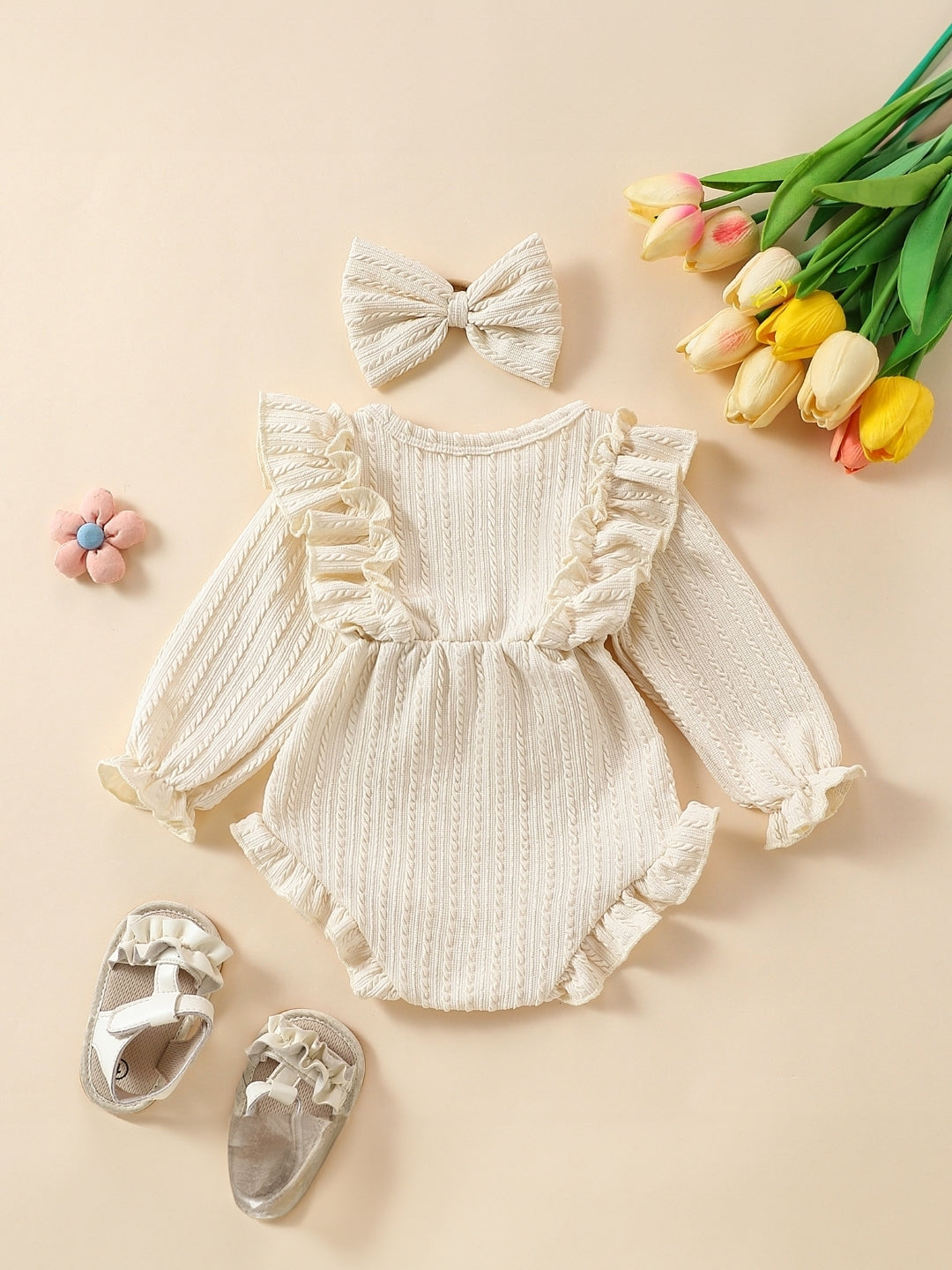 Beige Cotton Regular Romper