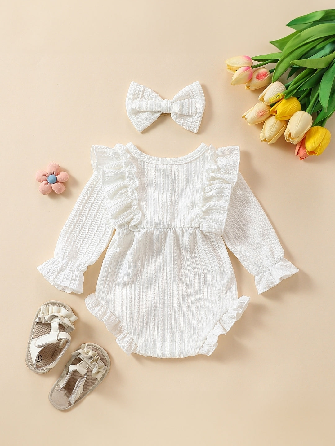 White Cotton Regular Romper