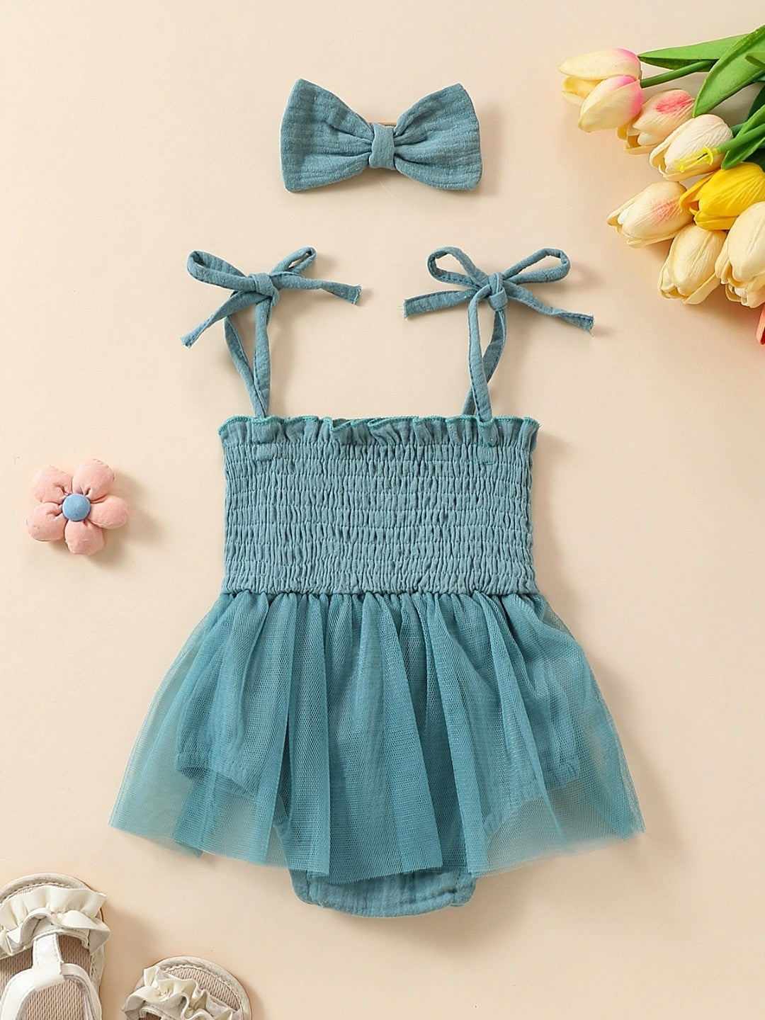 Blue A-Line Shoulder Straps Solid Sleeveless Cotton Dress