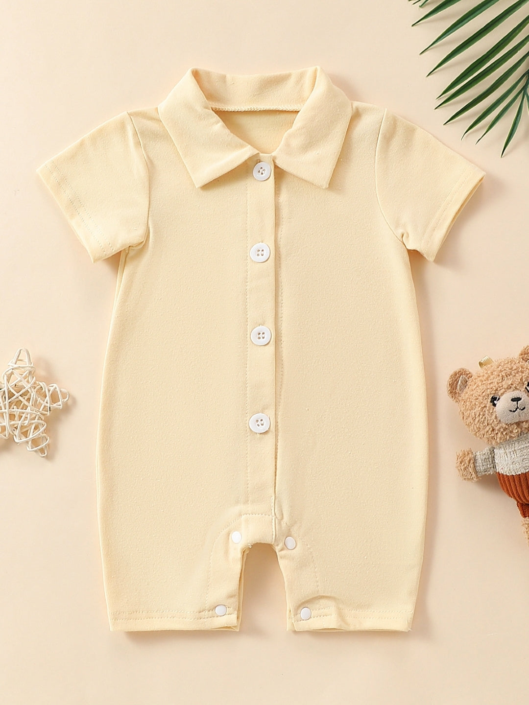 Beige Cotton Regular Romper