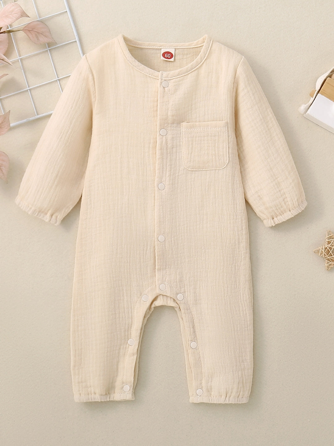 Beige Cotton Regular Romper