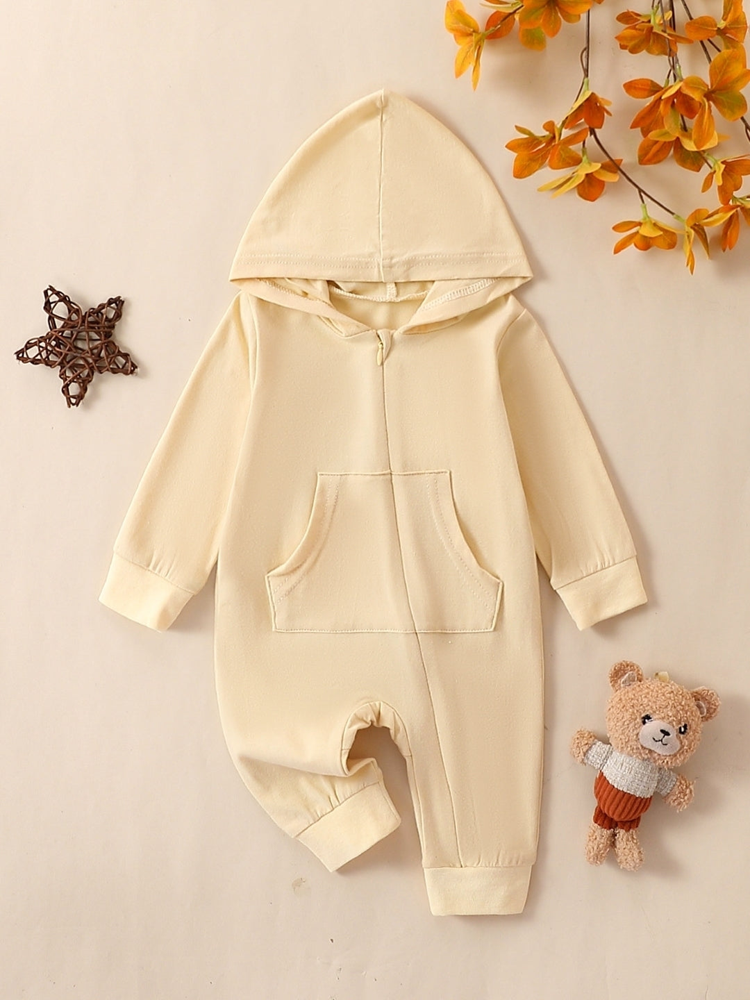 Beige Cotton Regular Romper