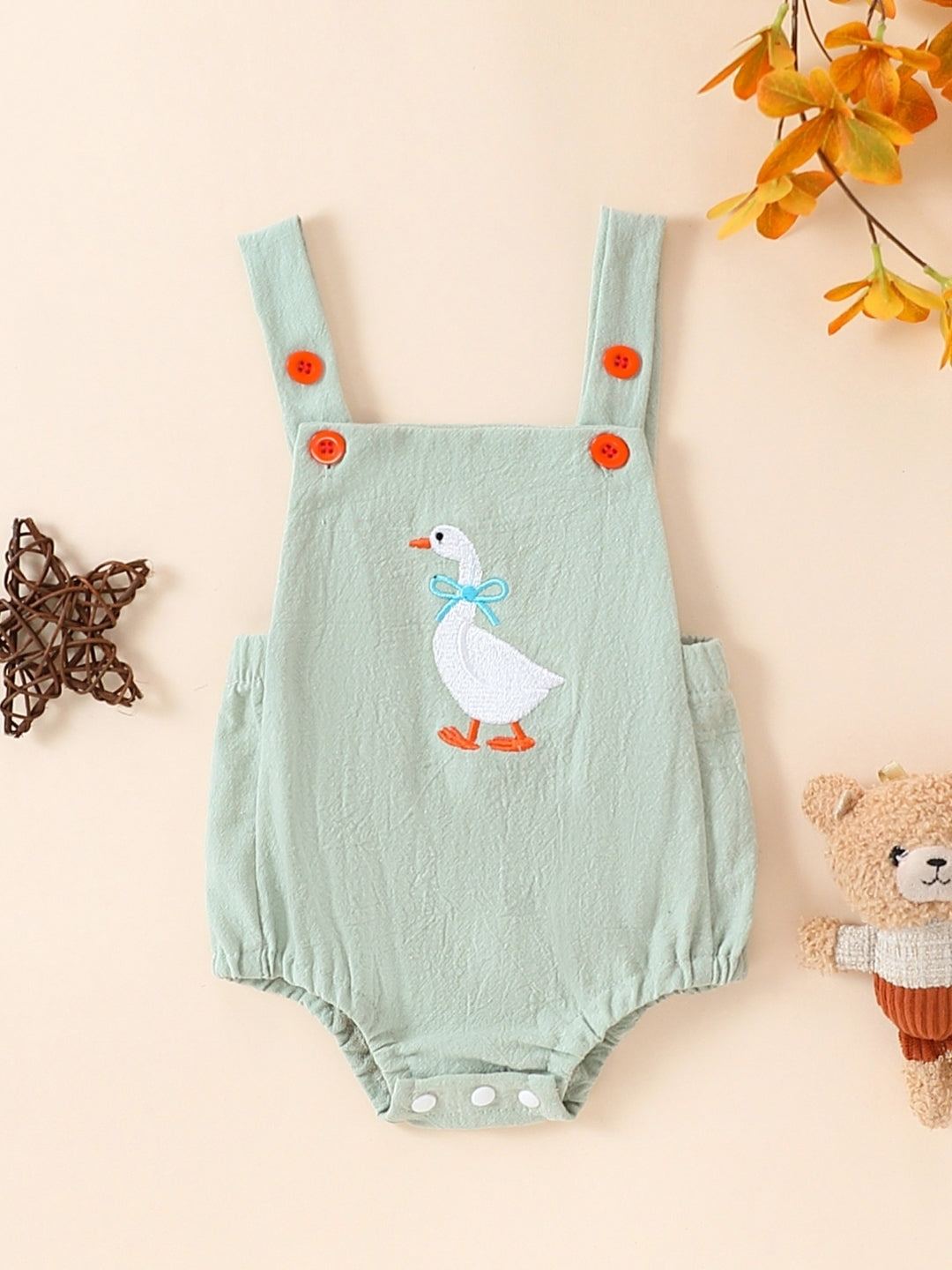 Green Cotton Regular Romper