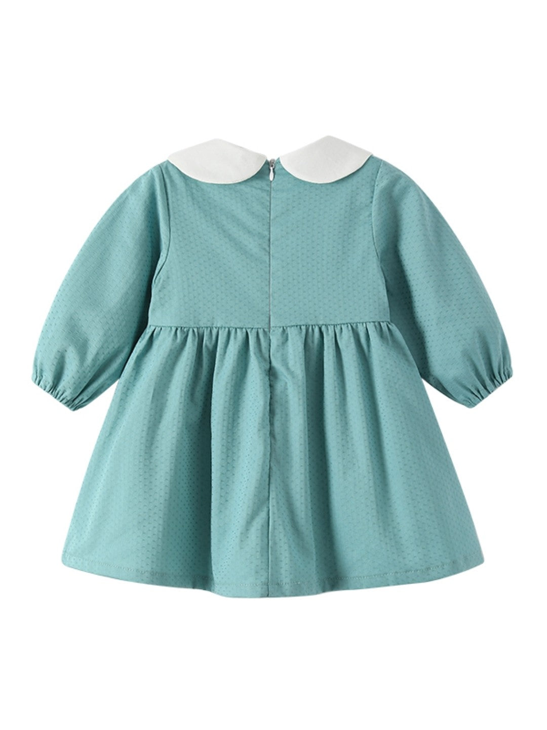 Blue A-Line Round Neck Solid Long Sleeves Cotton Dress