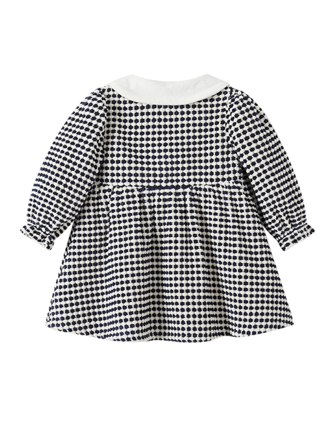 Black A-Line Round Neck Checked Long Sleeves Polyester Dress