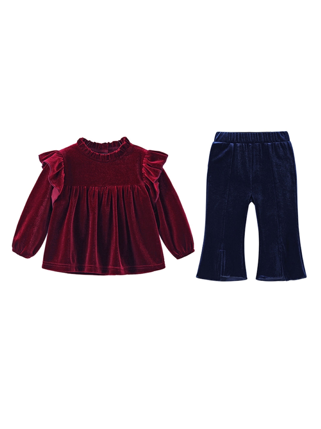 Red Round Neck Long Sleeves Solid Top & Trousers Pure Cotton Set