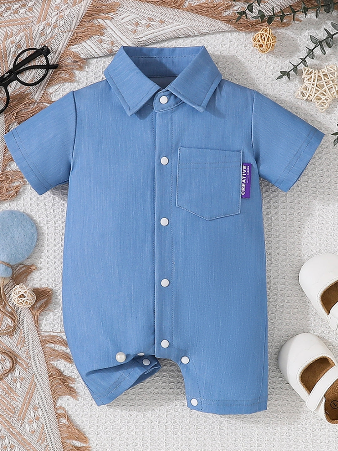 Blue Cotton Regular Romper