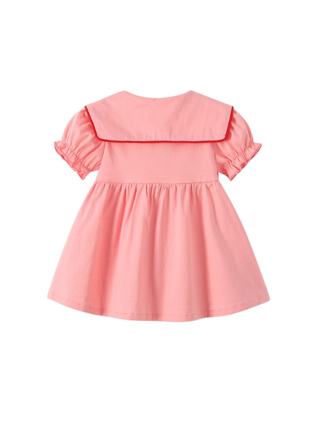 Pink A-Line Round Neck Solid Short Sleeves Cotton Dress