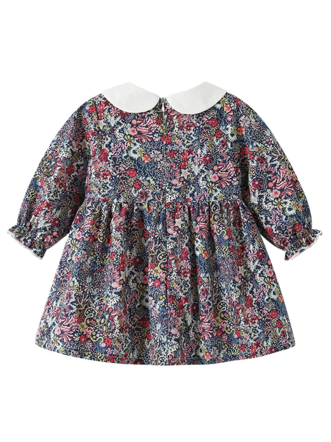 Purple A-Line Round Neck Floral Long Sleeves Cotton Dress