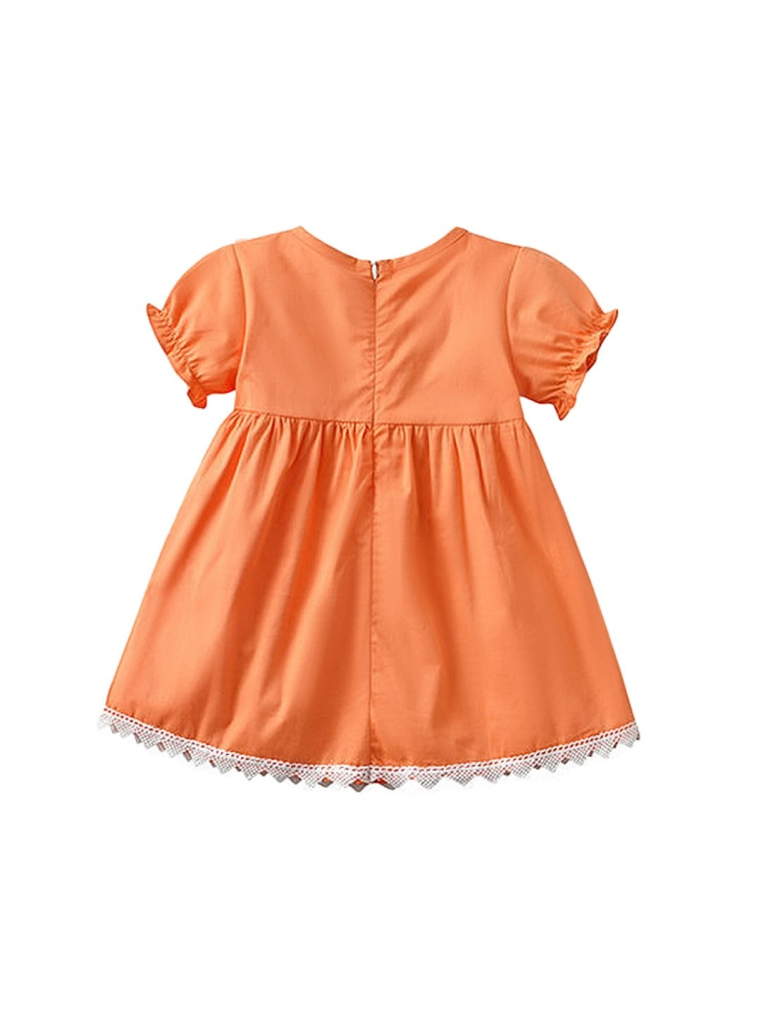 Orange A-Line Round Neck Solid Short Sleeves Cotton Dress