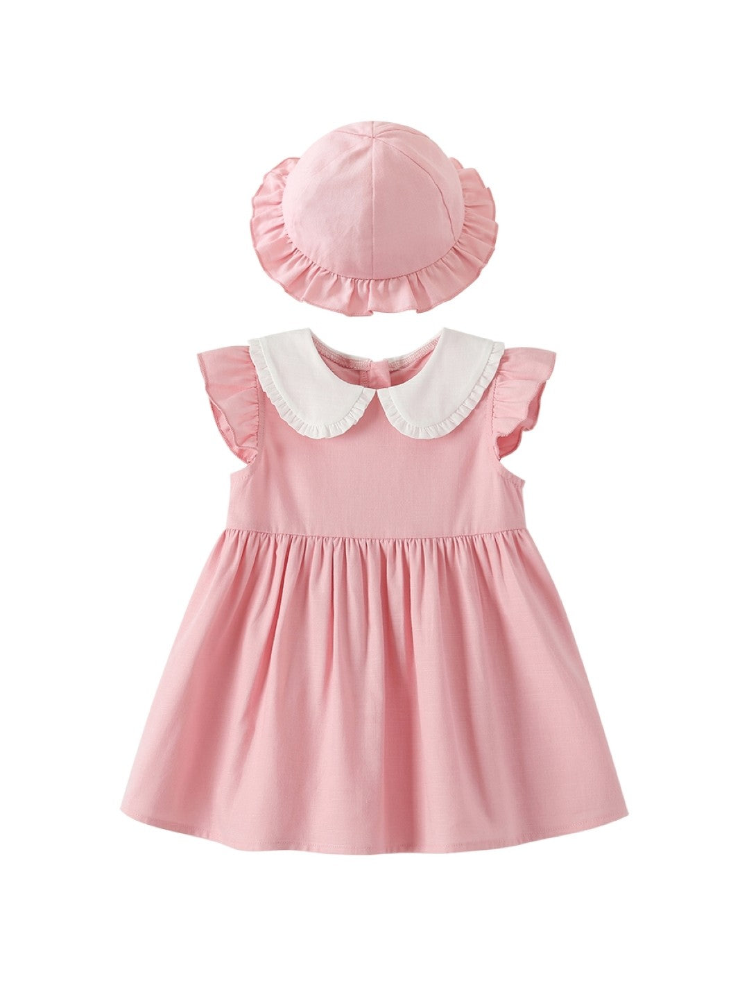 Pink A-Line Round Neck Solid Sleeveless Cotton Dress