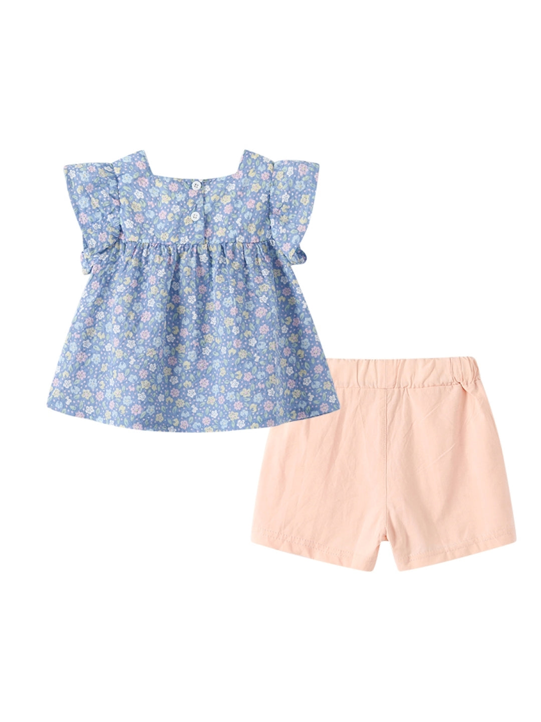 Blue Round Neck Short Sleeves Printed Top & Shorts Pure Cotton Set