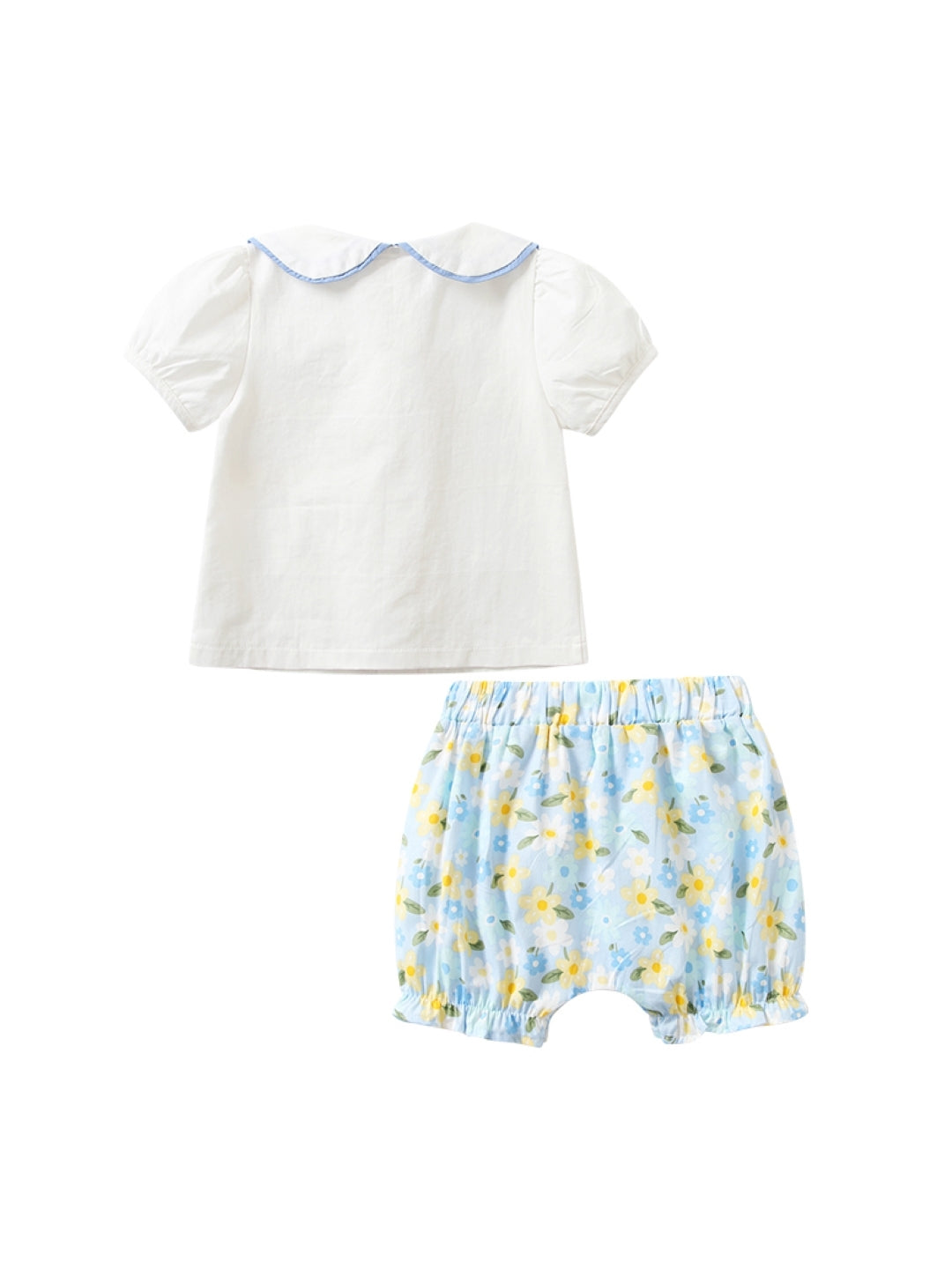 White Round Neck Short Sleeves Printed Top & Shorts Pure Cotton Set