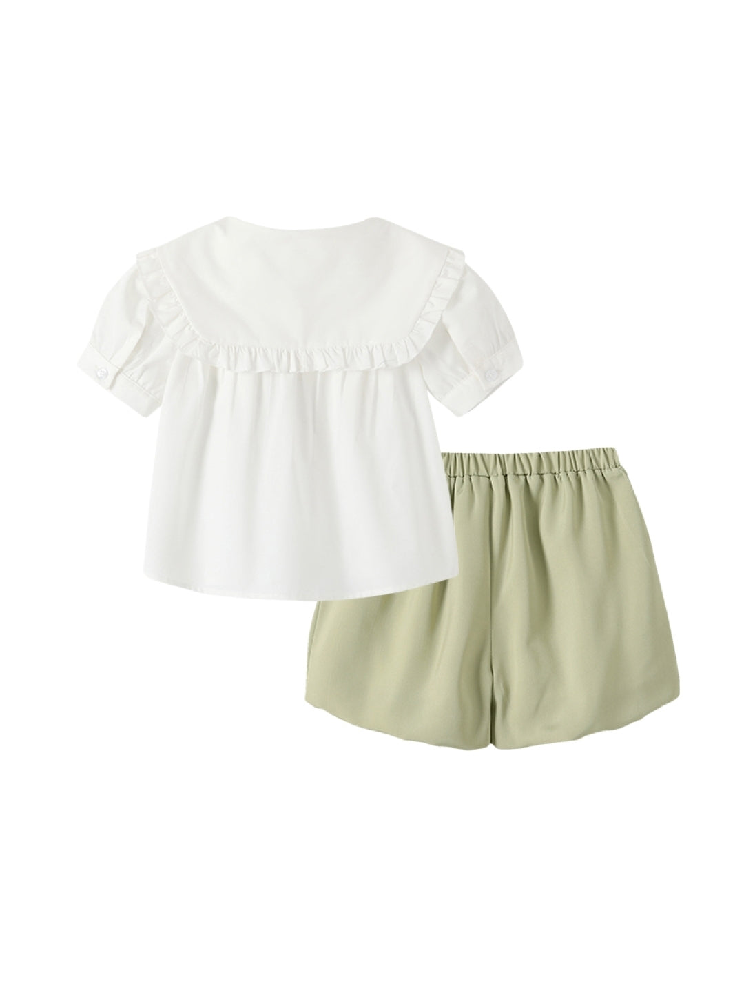 Green Round Neck Short Sleeves Solid Top & Shorts Pure Cotton Set