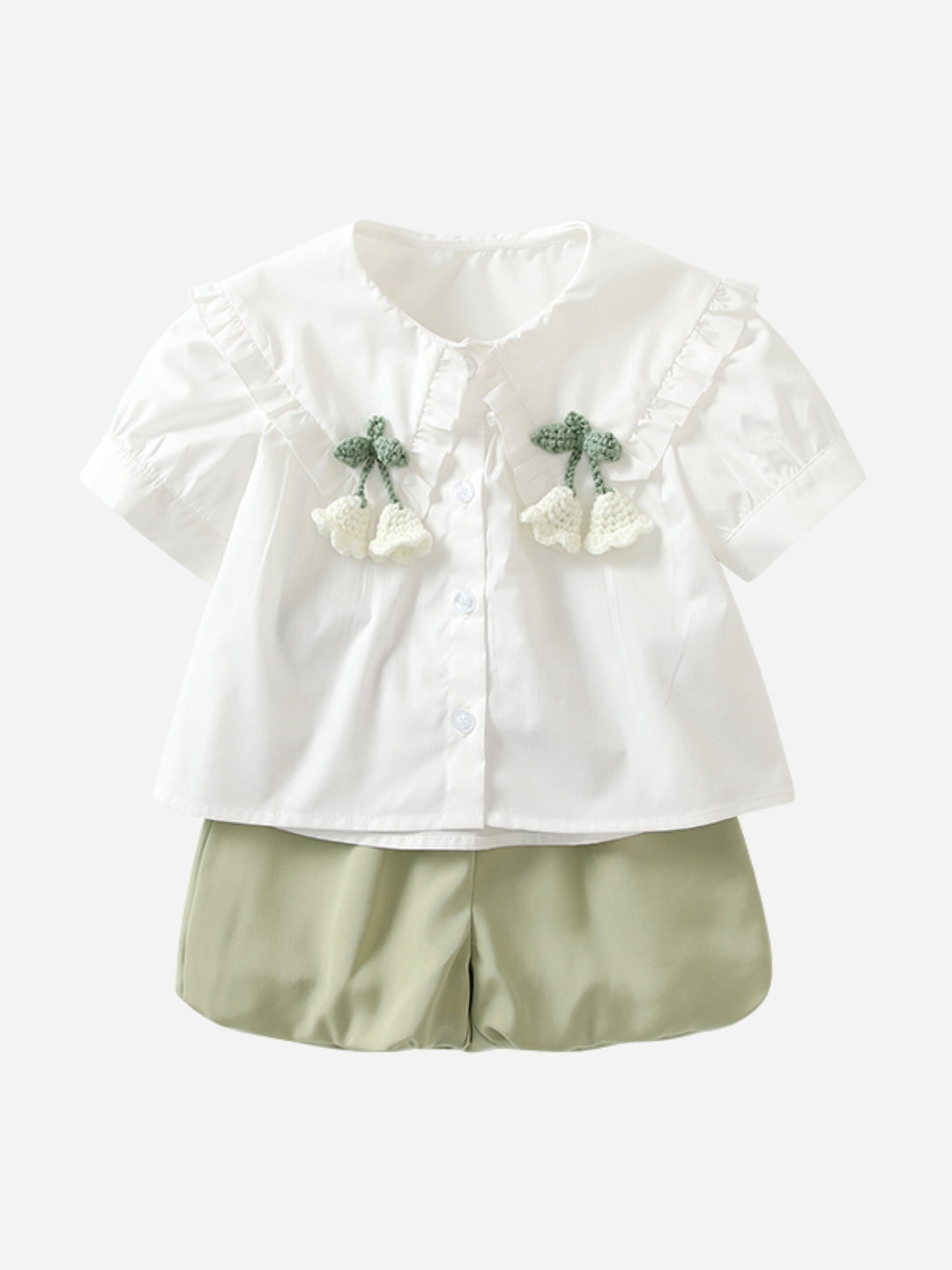 Green Round Neck Short Sleeves Solid Top & Shorts Pure Cotton Set