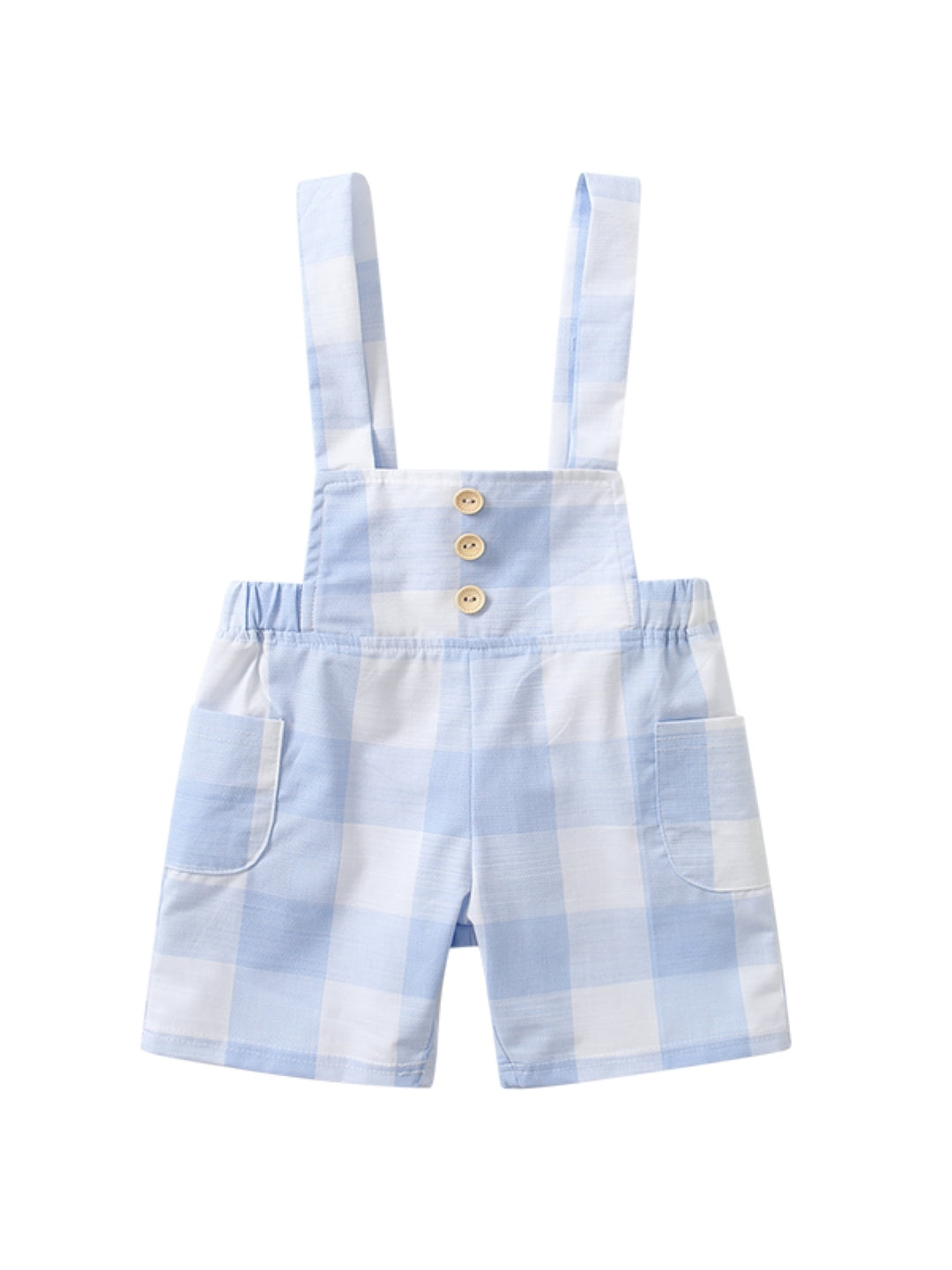 Blue Shirt Collar Short Sleeves Solid Top & Shorts Pure Cotton Set