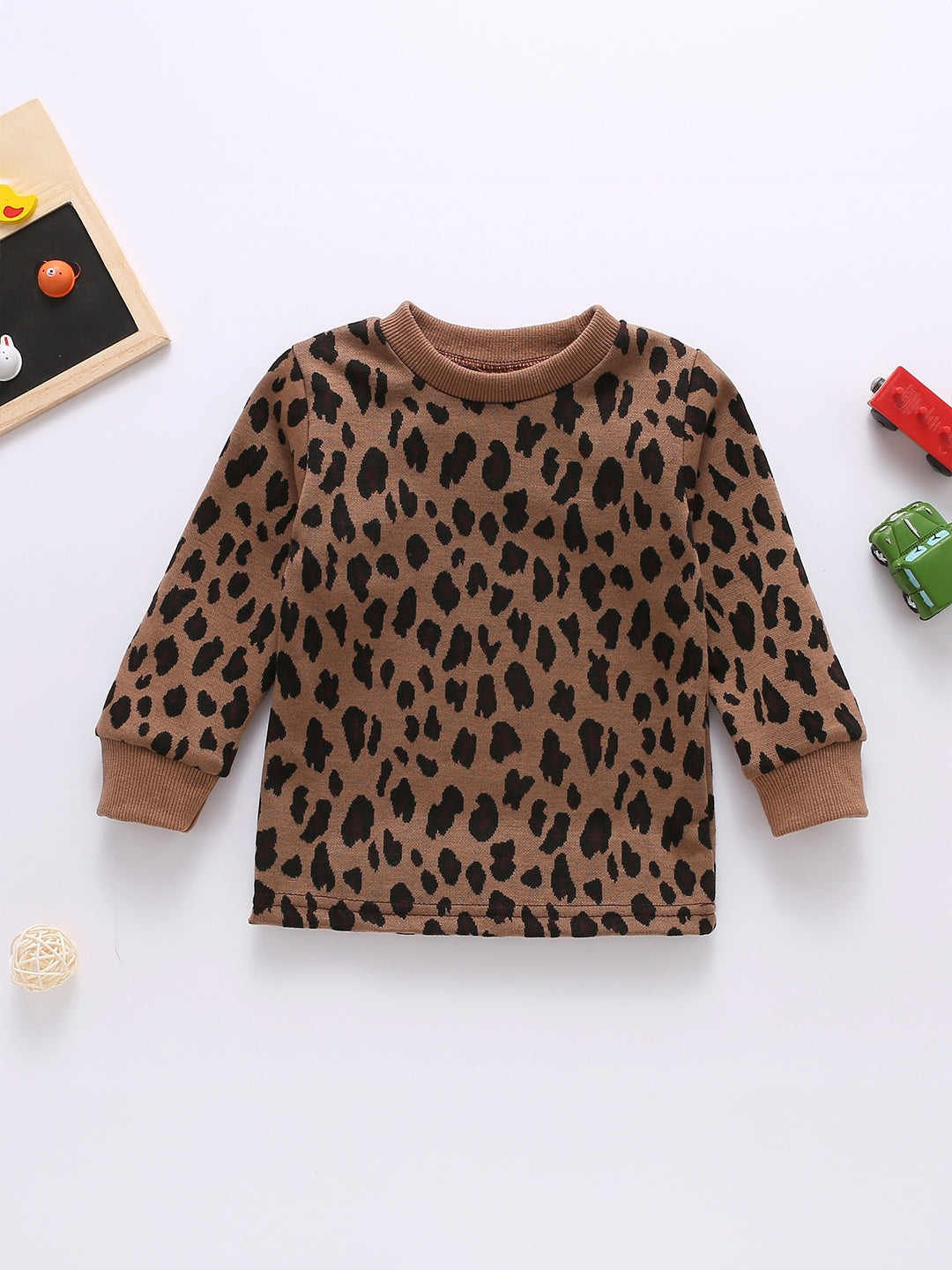 Brown Round Neck Animal Casual Long Sleeves Polyester Sweatshirts