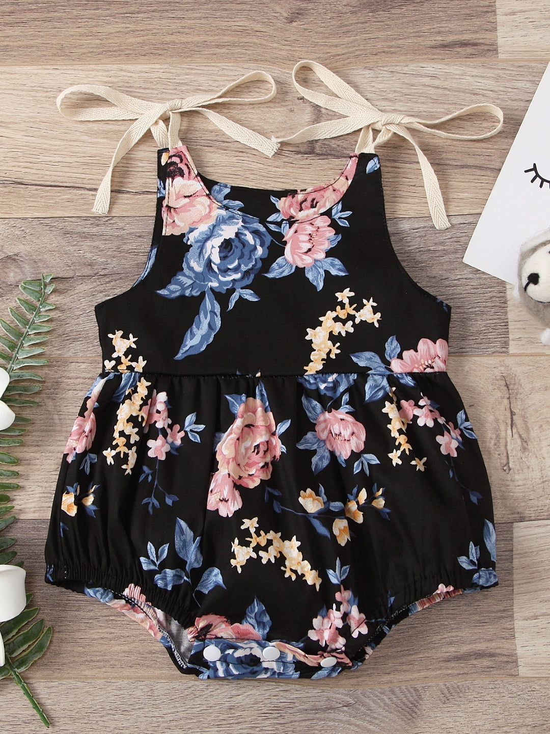 Black Polyester Regular Romper