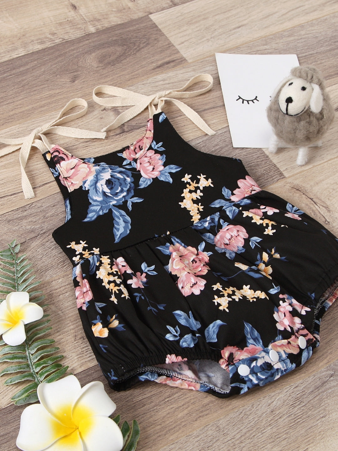 Black Polyester Regular Romper