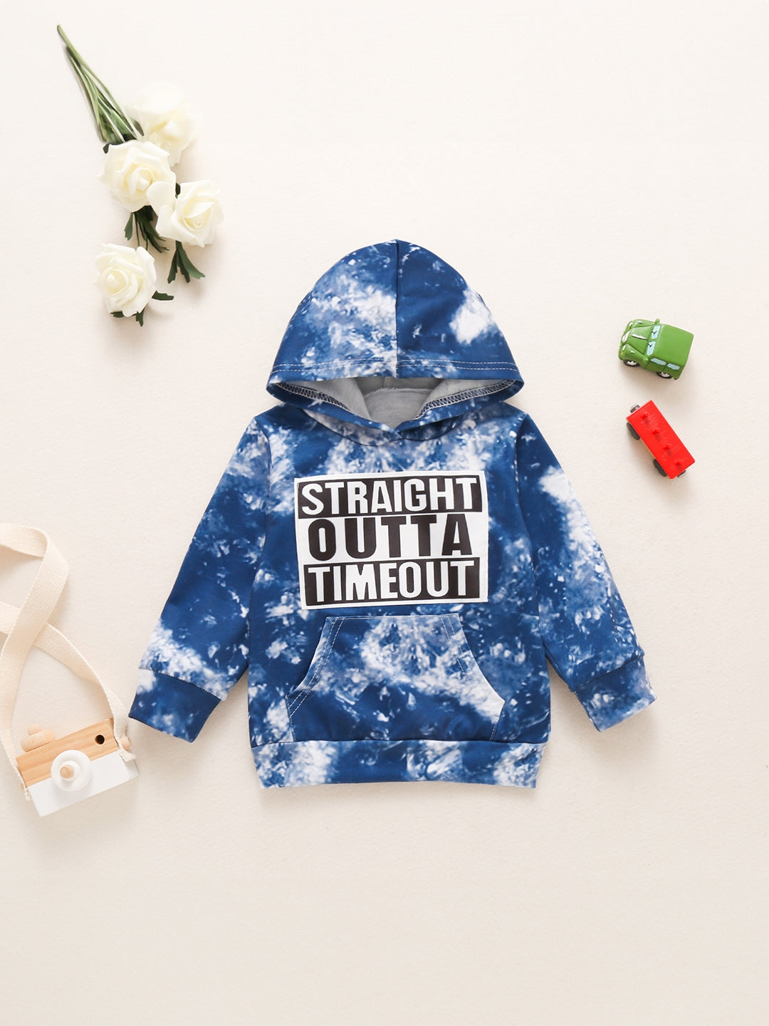 Blue Hood Typography Casual Long Sleeves Polyester Sweatshirts