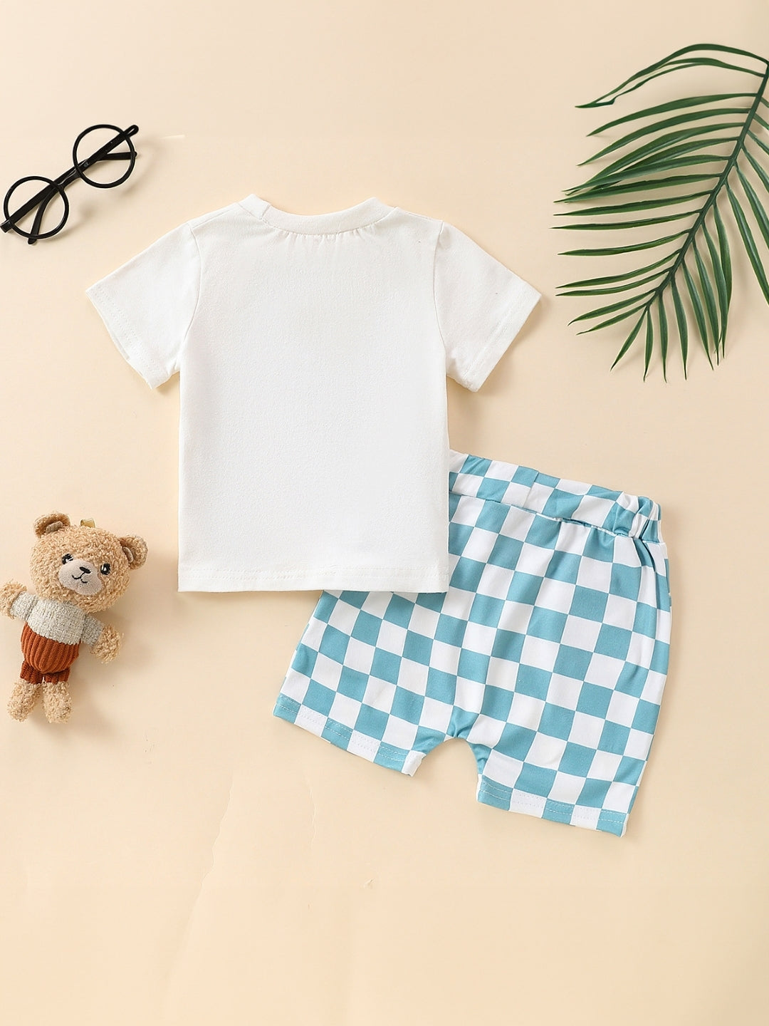 Blue Round Neck Short Sleeves Printed Top & Shorts Cotton Blend Set