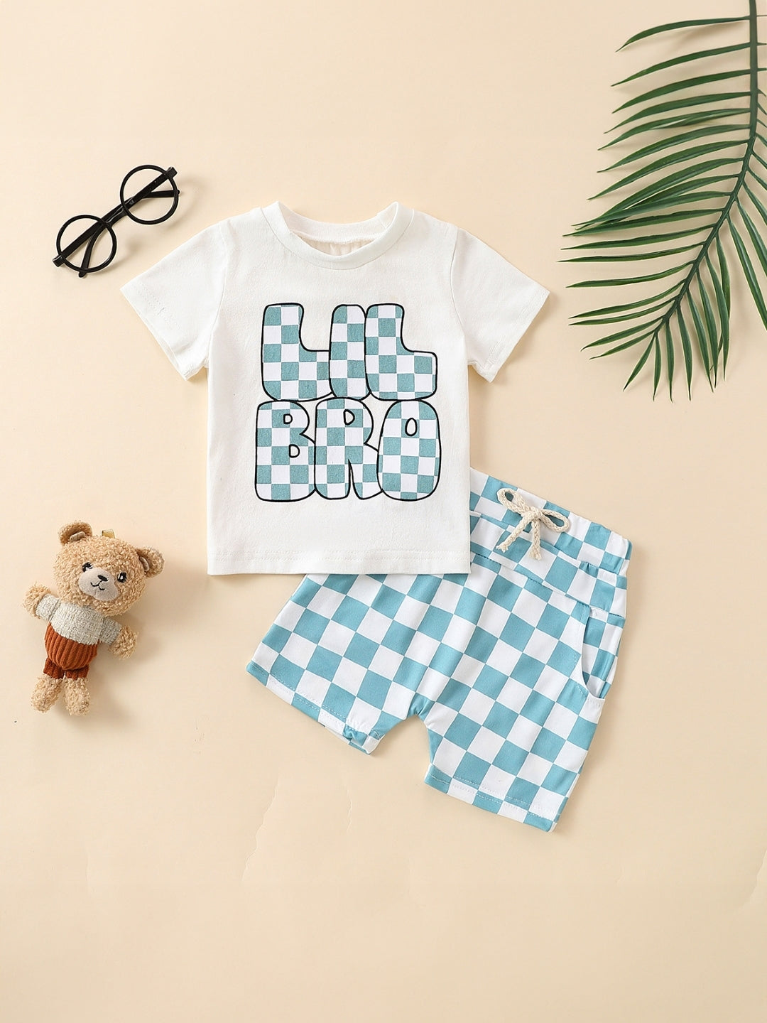 Blue Round Neck Short Sleeves Printed Top & Shorts Cotton Blend Set