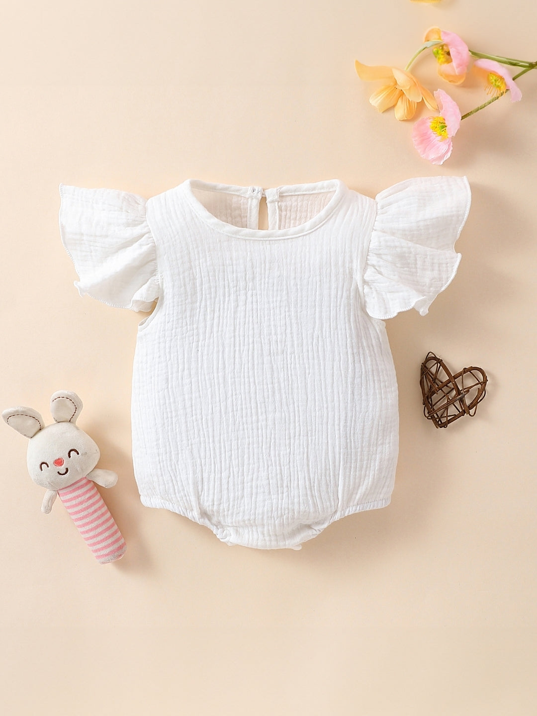 White Cotton Regular Romper