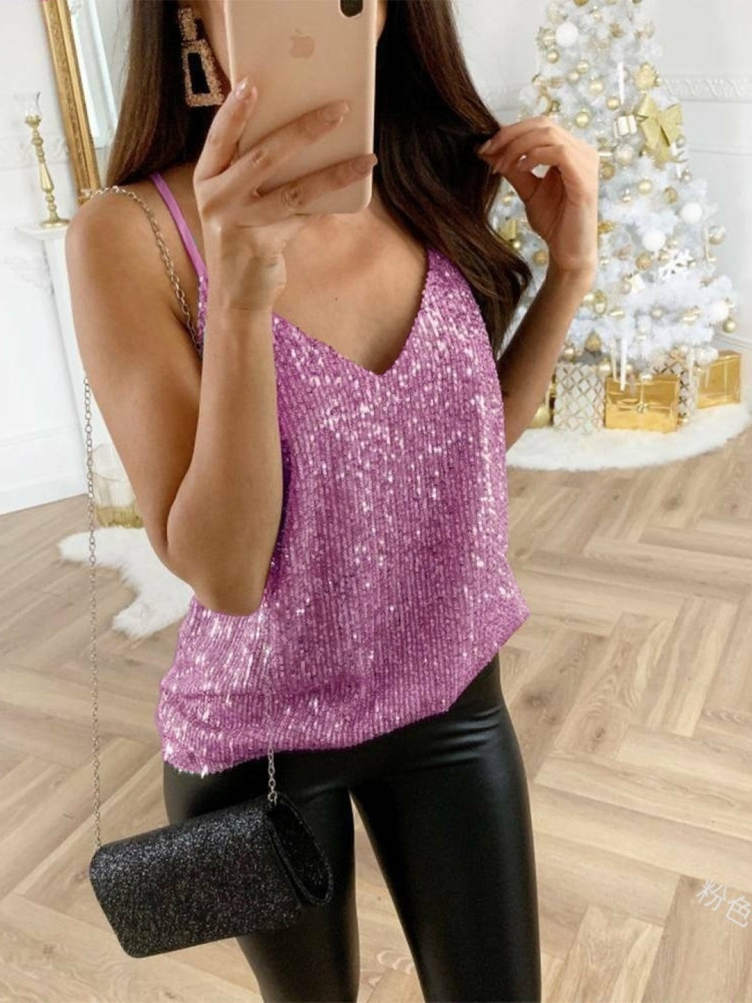 Pink V-Neck Solid Long Sleeves Polyester Top