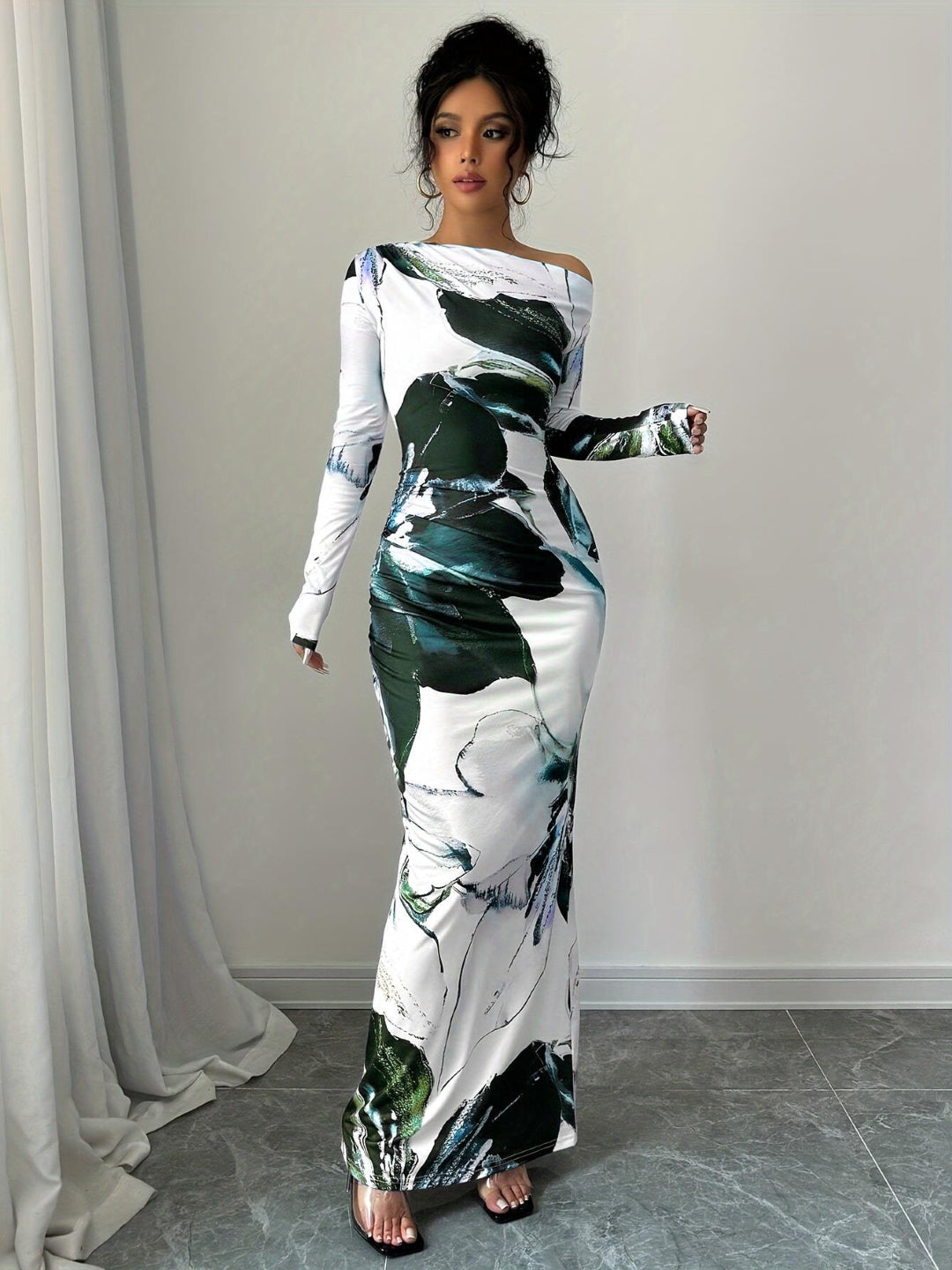 Green Abstract Print Bodycon Maxi Dress