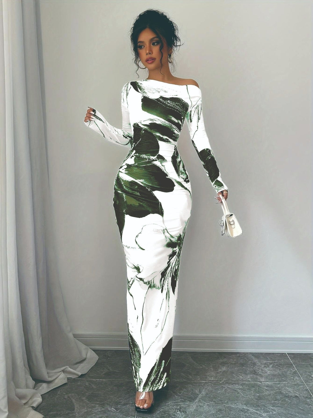 Green Abstract Floral Bodycon Maxi Dress