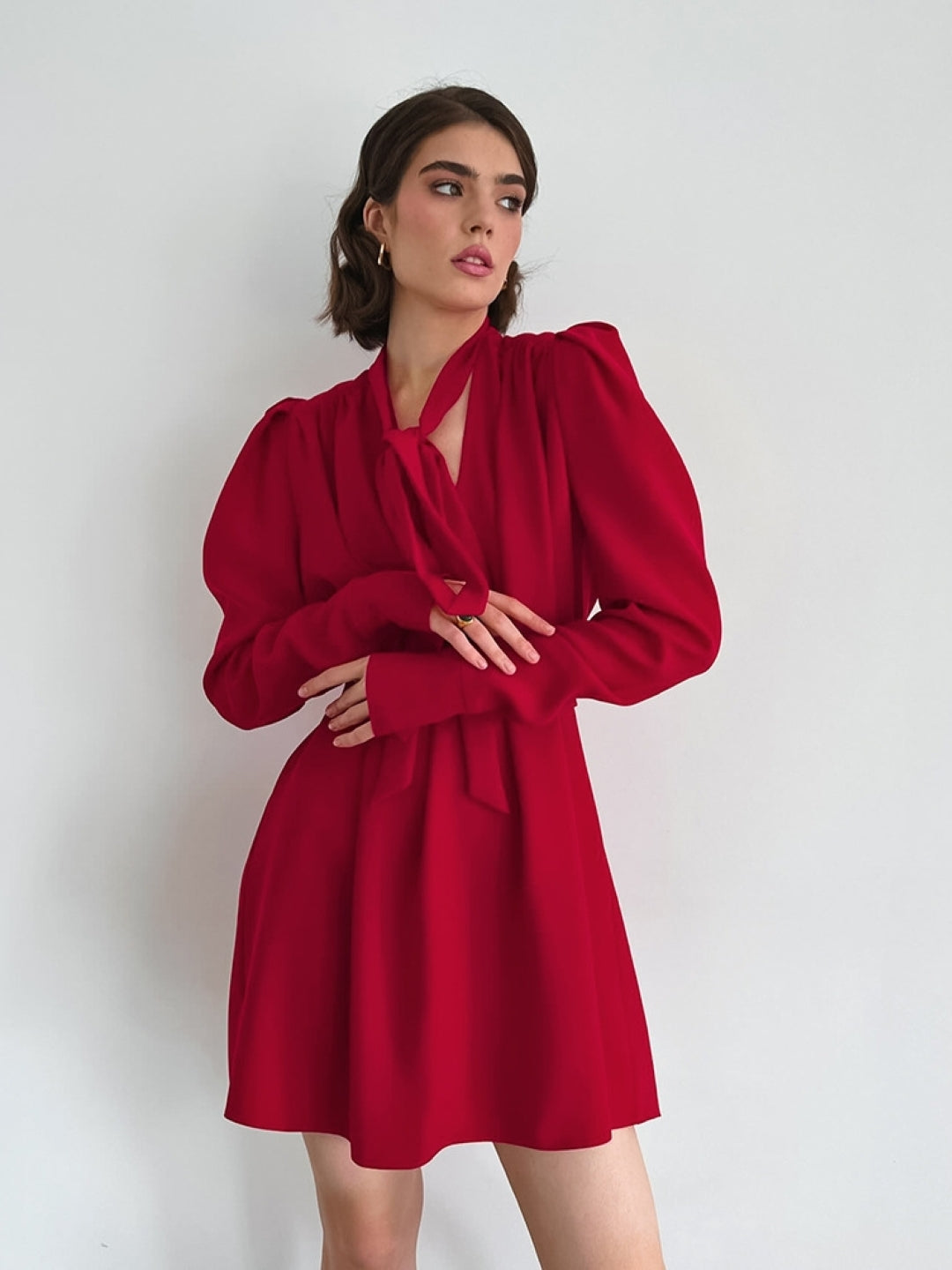 Long Sleeve Mini Dress - Red