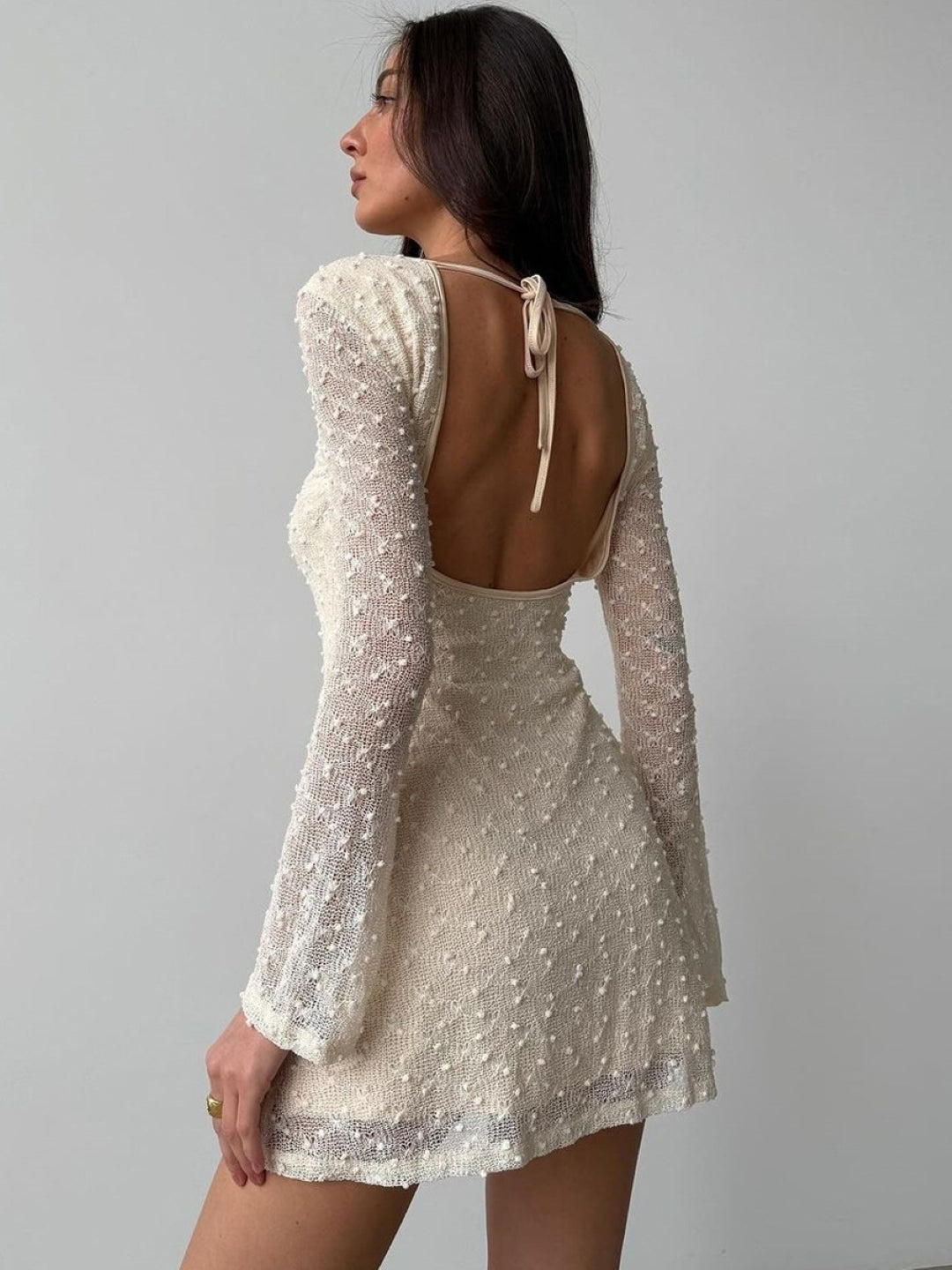 Cream Textured Mini Dress
