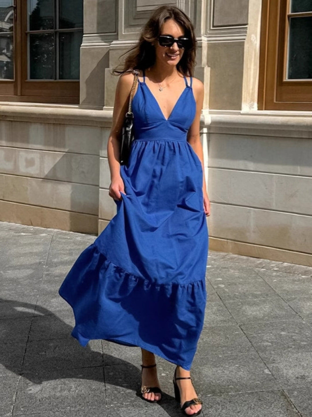 Blue V-Neck Maxi Dress