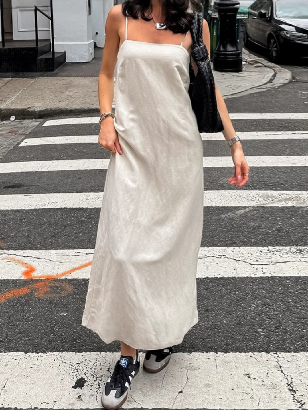 Khaki Satin Slip Maxi Dress