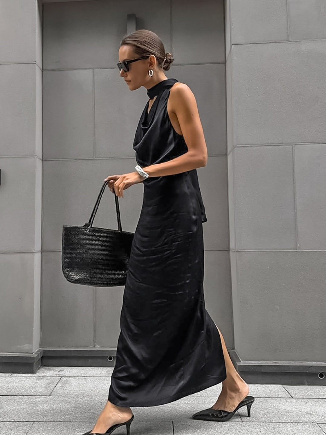 Black Halter Neck Midi Dress