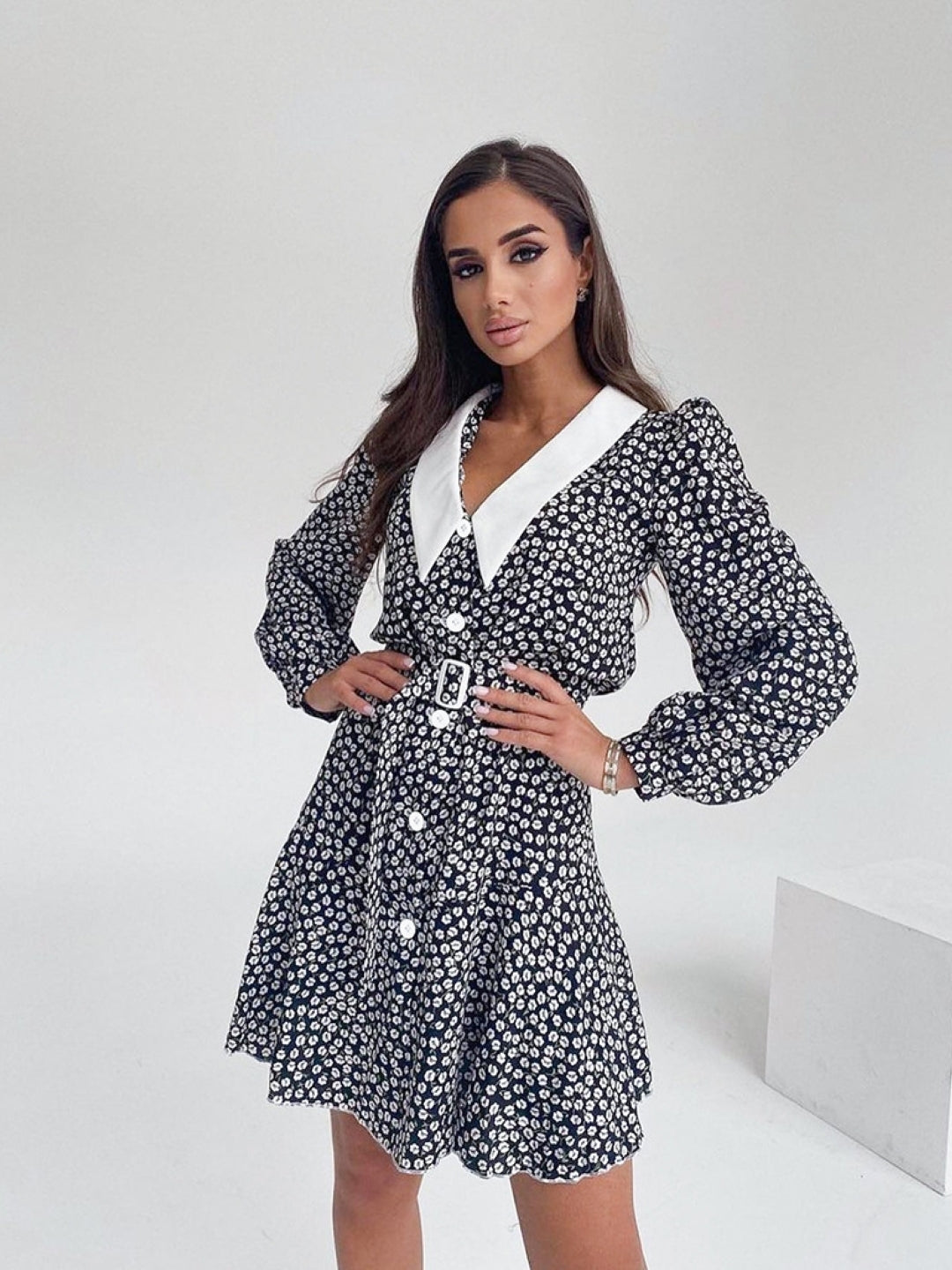 Black Floral Button-Down Dress