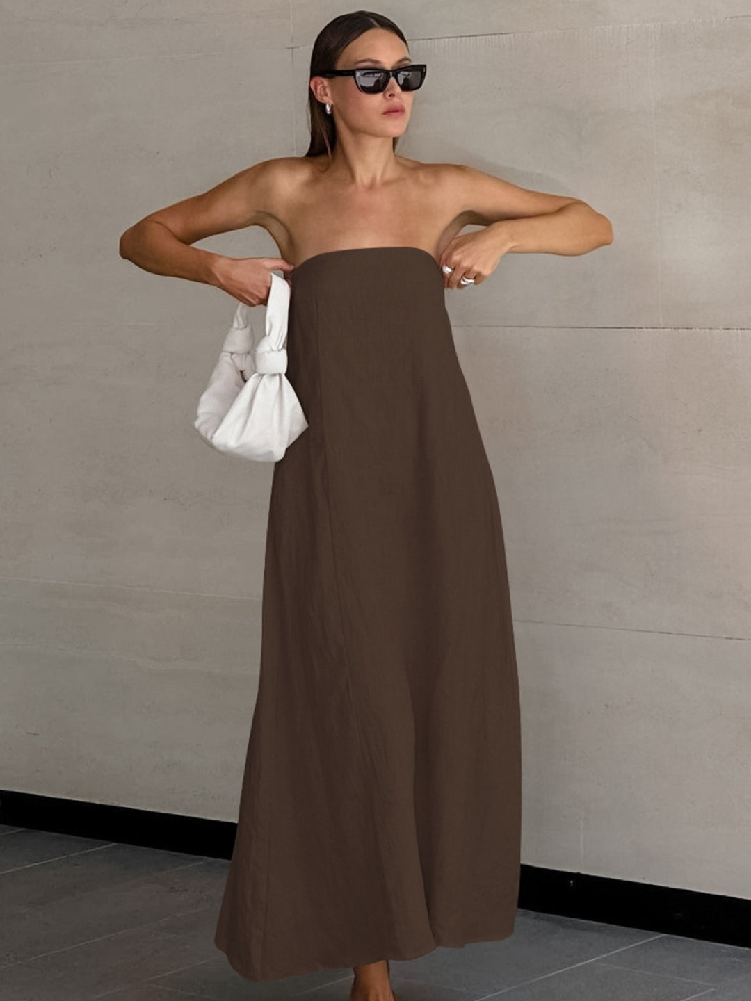 Brown Strapless Maxi Dress