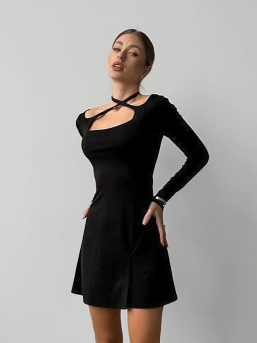 Black Cutout Long Sleeve Mini Dress