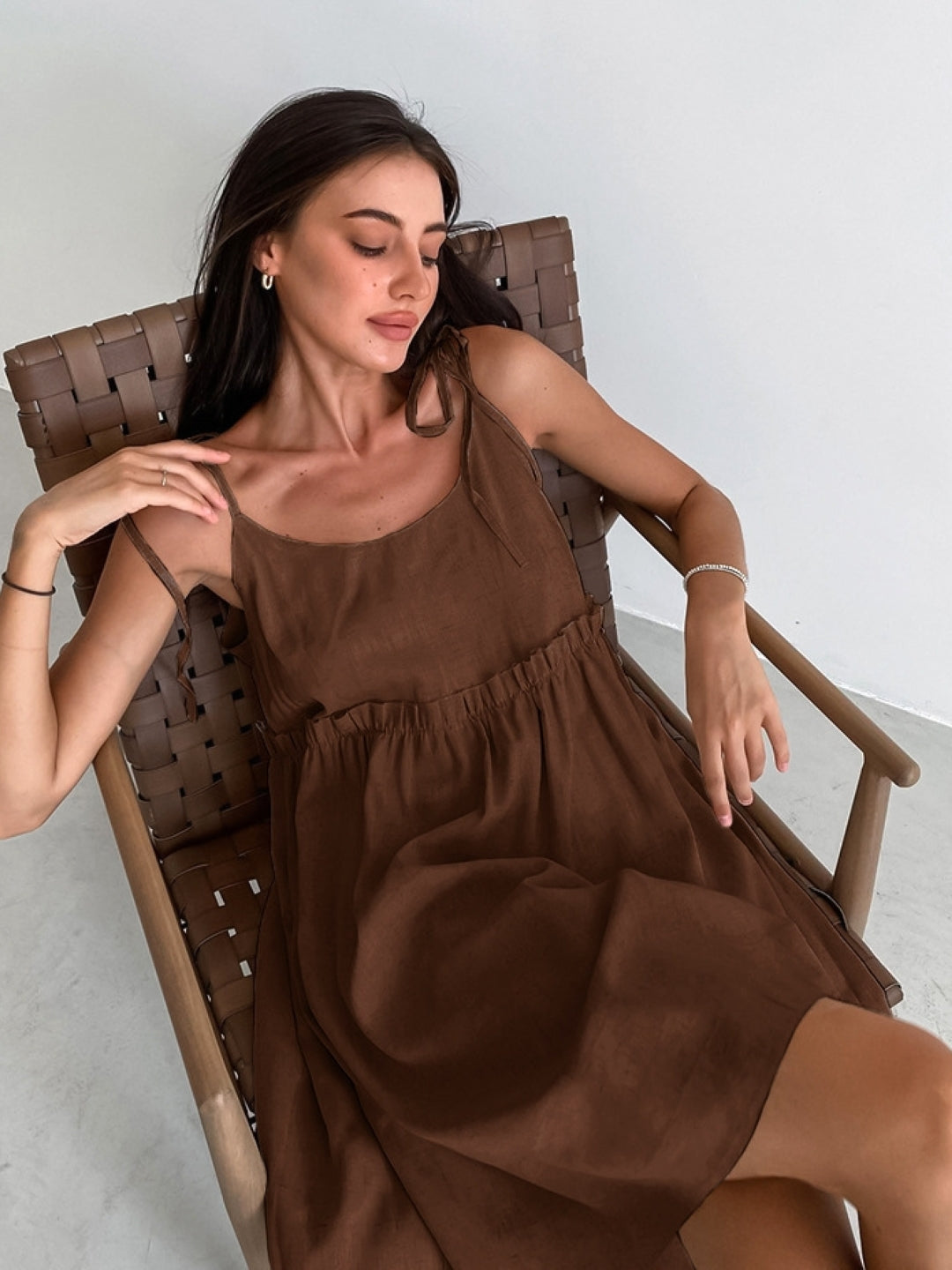 Brown Tie-Strap Mini Dress