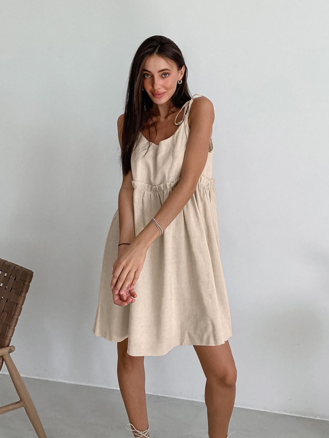 Khaki Tie-Strap Mini Dress