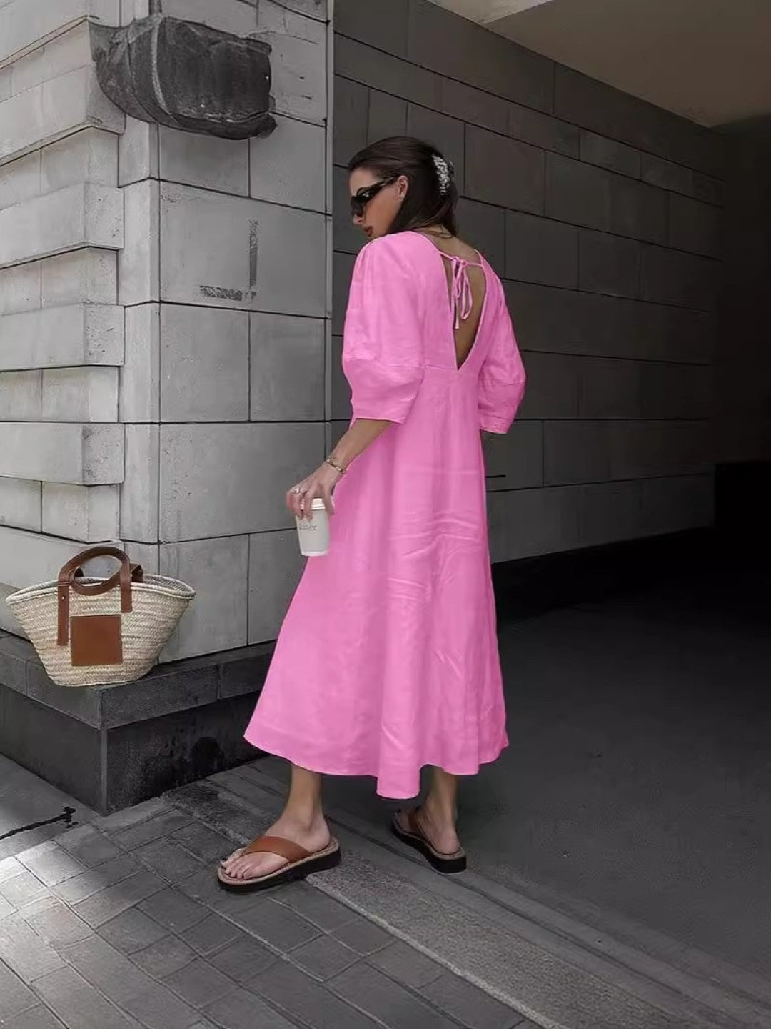Pink Open-Back Midi Dress