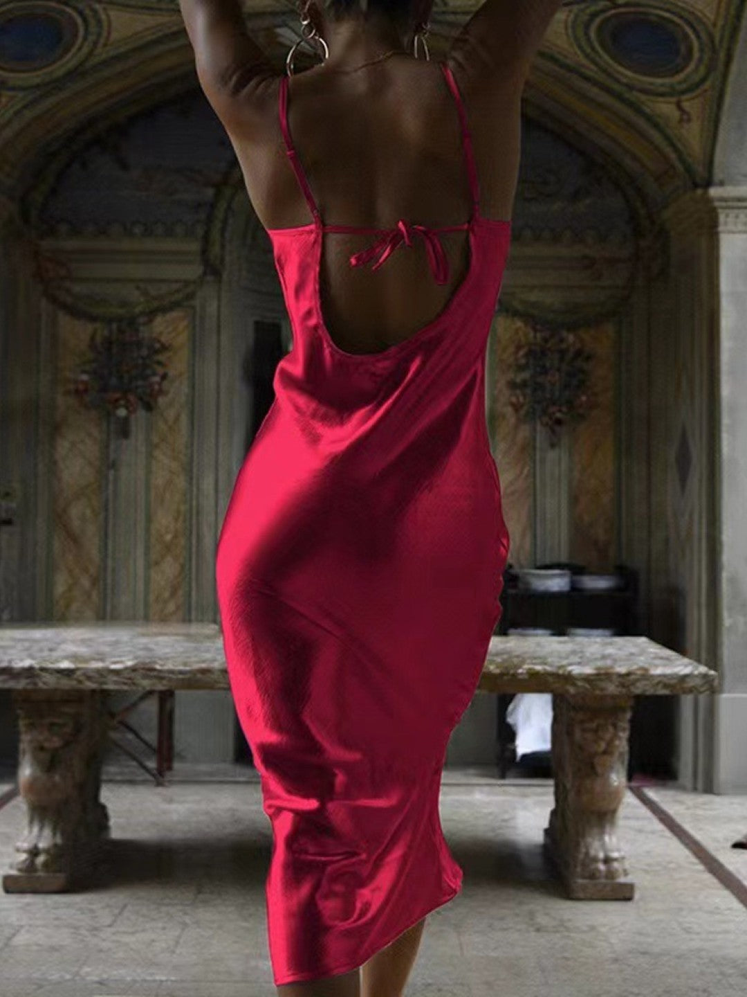 Red Shoulder Straps Bodycon Sleeveless Solid Maxi Polyester Dress