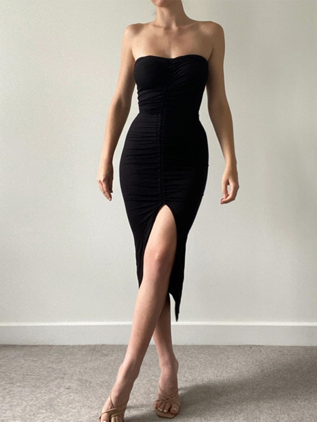 Black Off-Shoulder Bodycon Sleeveless Solid Knee Length Polyester Dress