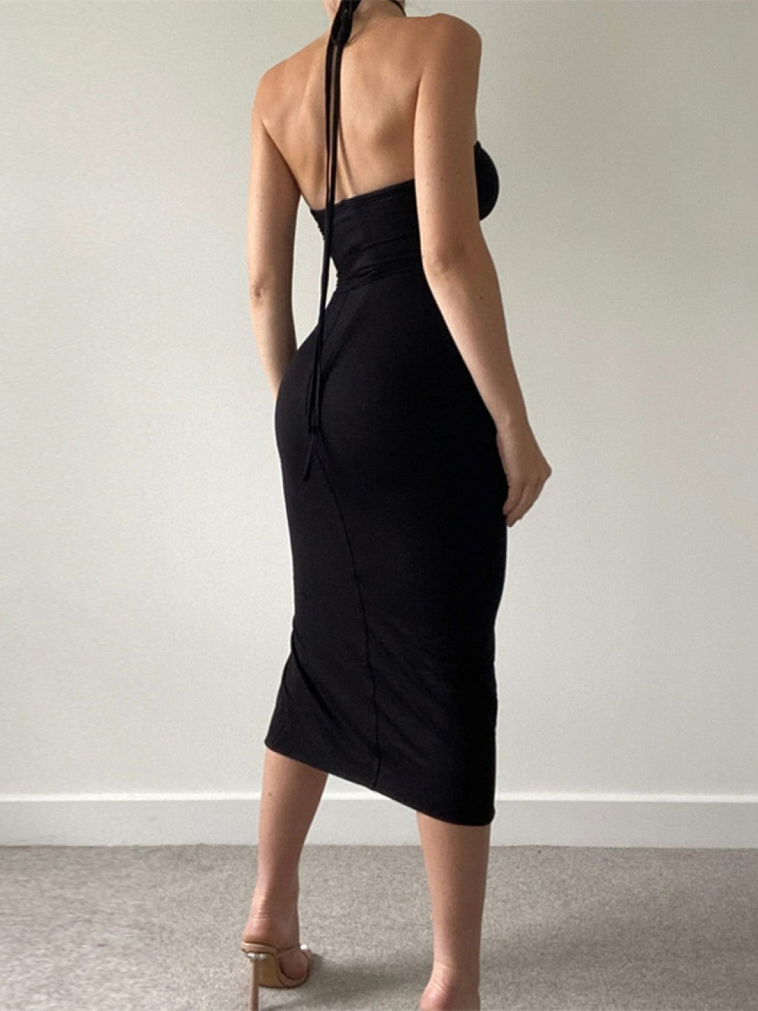 Black Off-Shoulder Bodycon Sleeveless Solid Knee Length Polyester Dress