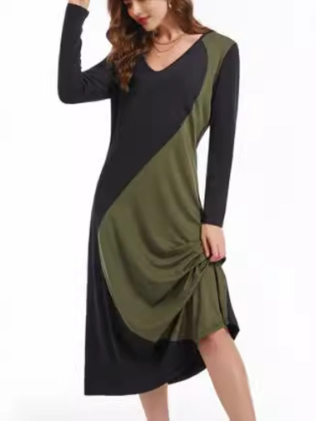 Green & Black Colorblock Midi Dress