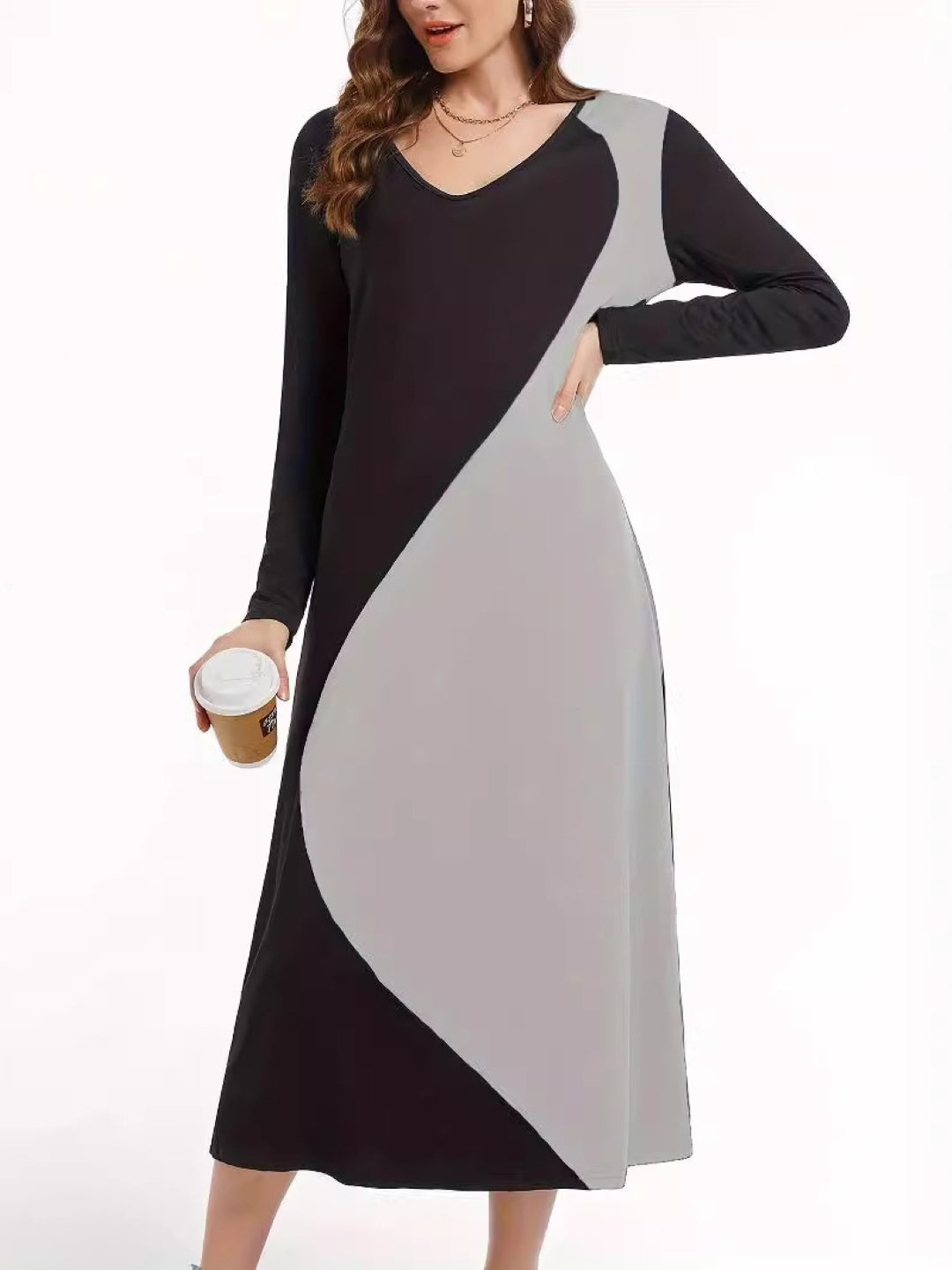 Grey & Black Colorblock Midi Dress